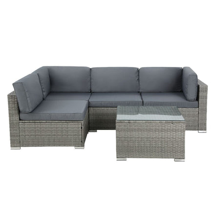 5-Piece Outdoor Sofa Set Wicker Couch Lounge Setting 4 Seater Grey Furniture Kings Warehouse