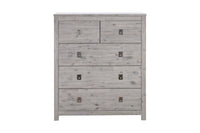 5 Pieces Bedroom Suite with Solid Acacia Wood Veneered Construction in King Size White Ash Colour Bed, Bedside Table , Tallboy & Dresser Kings Warehouse 