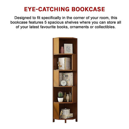 5-Shelf Corner Bookcase Industrial Bookshelf Display Storage Stand Furniture Kings Warehouse