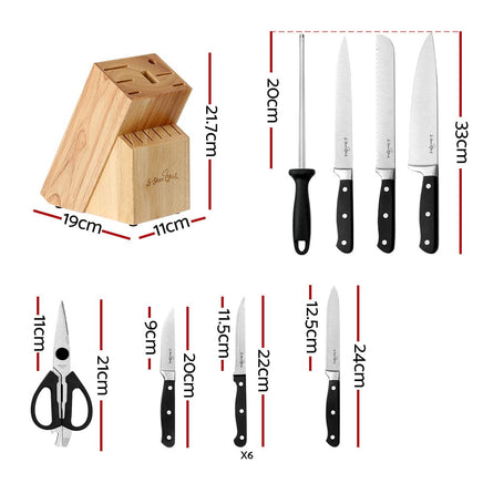 5-Star Chef 14PCS Kitchen Knife Set Stainless Steel Non-stick with Sharpener Kings Warehouse