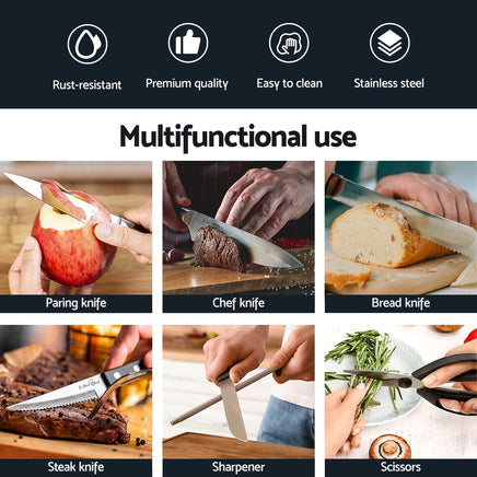 5-Star Chef 14PCS Kitchen Knife Set Stainless Steel Non-stick with Sharpener Kings Warehouse