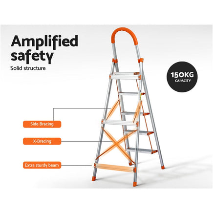5 Step Ladder Multi-Purpose Folding Aluminium Light Weight Non Slip Platform Tools Kings Warehouse