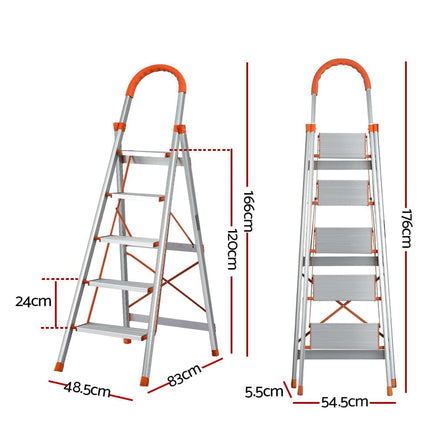 5 Step Ladder Multi-Purpose Folding Aluminium Light Weight Non Slip Platform Tools Kings Warehouse