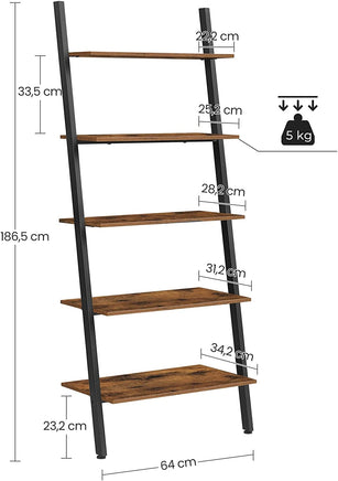 5-Tier Bookshelf Rack, Rustic Brown and Black Furniture Kings Warehouse