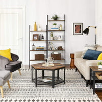 5-Tier Bookshelf Rack, Rustic Brown and Black Furniture Kings Warehouse