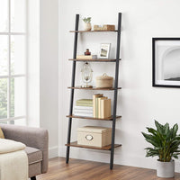 5-Tier Bookshelf Rack, Rustic Brown and Black Furniture Kings Warehouse