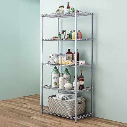 5 Tier Silver Metal Storage Rack Shelving Wire Shelf Furniture Kings Warehouse