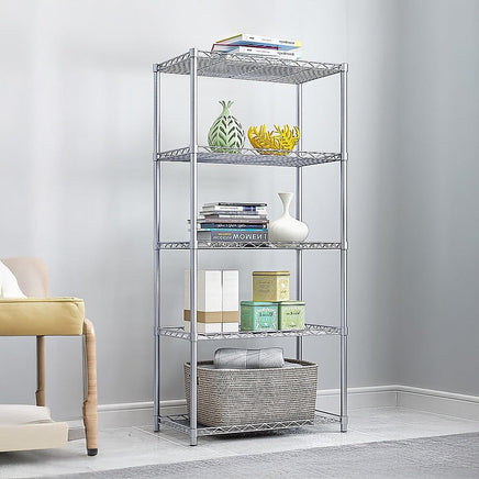 5 Tier Silver Metal Storage Rack Shelving Wire Shelf Furniture Kings Warehouse