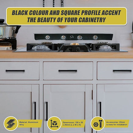 5 x 96mm Kitchen Handle Cabinet Cupboard Door Drawer Handles square Black furniture pulls Furniture Kings Warehouse