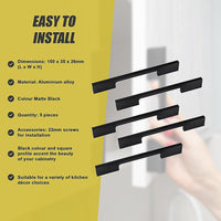 5 x 96mm Kitchen Handle Cabinet Cupboard Door Drawer Handles square Black furniture pulls Furniture Kings Warehouse