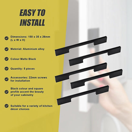 5 x 96mm Kitchen Handle Cabinet Cupboard Door Drawer Handles square Black furniture pulls Furniture Kings Warehouse