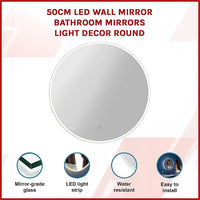 50cm LED Wall Mirror Bathroom Mirrors Light Decor Round Health & Beauty Kings Warehouse