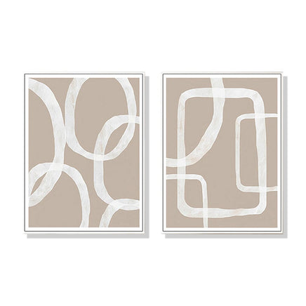 50cmx70cm Abstract White Lines 2 Sets White Frame Canvas Wall Art Kings Warehouse
