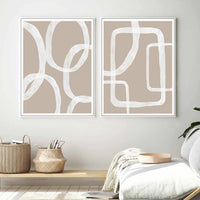 50cmx70cm Abstract White Lines 2 Sets White Frame Canvas Wall Art Kings Warehouse