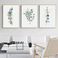 50cmx70cm Eucalyptus Plant 3 Sets Gold Frame Canvas Wall Art Kings Warehouse
