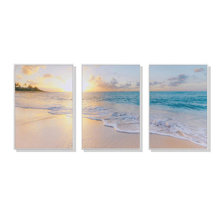 50cmx70cm Ocean and beach 3 Sets White Frame Canvas Wall Art Kings Warehouse