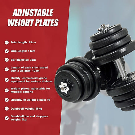 50KG Dumbbell Adjustable Weight Set Sports & Fitness Kings Warehouse