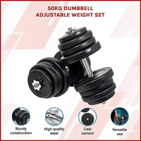 50KG Dumbbell Adjustable Weight Set Sports & Fitness Kings Warehouse