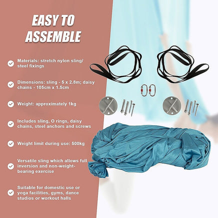 5x2.8m Yoga Pilates Aerial Silk Kit Swing Anti-Gravity Hammock Sports & Fitness Kings Warehouse