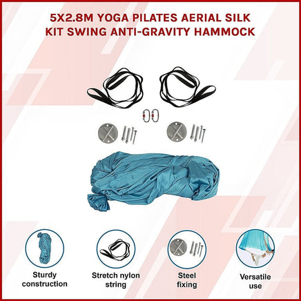 5x2.8m Yoga Pilates Aerial Silk Kit Swing Anti-Gravity Hammock Sports & Fitness Kings Warehouse