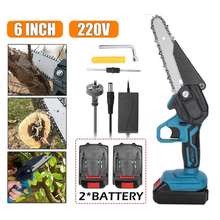 6" Mini Cordless Electric Chainsaw 2X Battery Powered Wood Cutter Rechargeable BestSellers Kings Warehouse