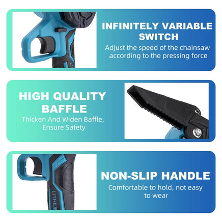 6" Mini Cordless Electric Chainsaw 2X Battery Powered Wood Cutter Rechargeable BestSellers Kings Warehouse