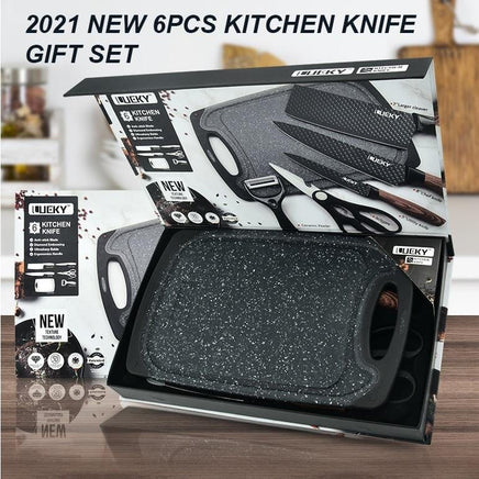 6 pieces Kitchen Knife Set Everich Chef Knives Stainless Steel Nonstick Scissor Cutting Board Home & Garden Kings Warehouse