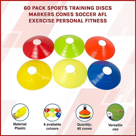 60 Pack Sports Training Discs Markers Cones Soccer AFL Exercise Personal Fitness Sports & Fitness Kings Warehouse
