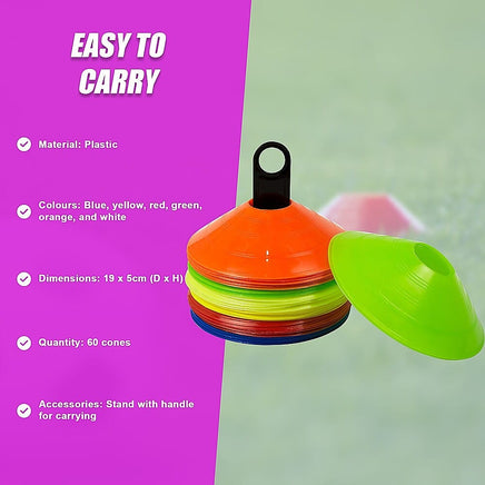 60 Pack Sports Training Discs Markers Cones Soccer AFL Exercise Personal Fitness Sports & Fitness Kings Warehouse