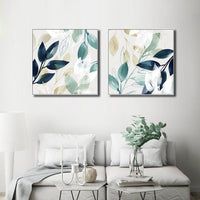 60cmx60cm Watercolour style leaves 2 Sets White Frame Canvas Wall Art Kings Warehouse