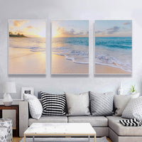 60cmx90cm Ocean and beach 3 Sets White Frame Canvas Wall Art Kings Warehouse