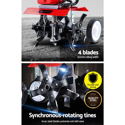 65CC Tiller Garden Cultivator Rototiller 4 Blades Soil Plower Mini Rotary Hoe Tools Kings Warehouse