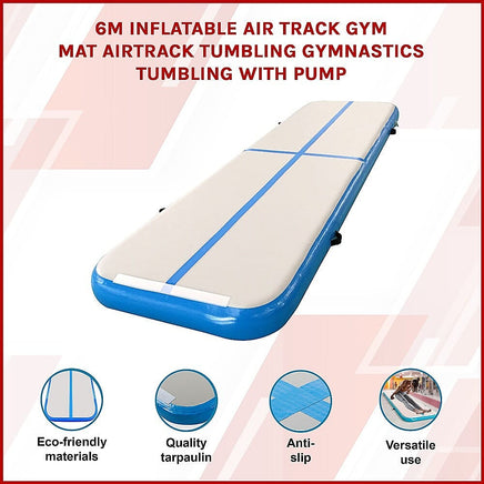 6m Inflatable Air Track Gym Mat Airtrack Tumbling Gymnastics Tumbling with Pump Sports & Fitness Kings Warehouse