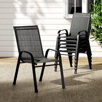 6PC Outdoor Dining Chairs Stackable Lounge Chair Patio Furniture Black Furniture Kings Warehouse
