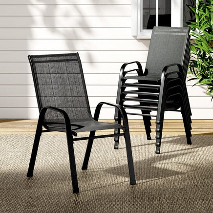 6PC Outdoor Dining Chairs Stackable Lounge Chair Patio Furniture Black Furniture Kings Warehouse
