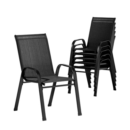 6PC Outdoor Dining Chairs Stackable Lounge Chair Patio Furniture Black Furniture Kings Warehouse