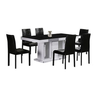 7 Pieces Dining Suite Dining Table & 6X Black Chairs in Rectangular Shape High Glossy MDF Wooden Base Combination of Black & White Colour Furniture Kings Warehouse