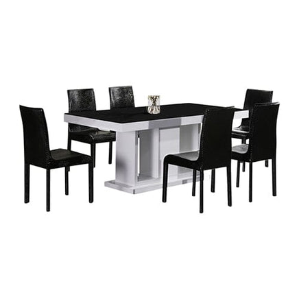 7 Pieces Dining Suite Dining Table & 6X Black Chairs in Rectangular Shape High Glossy MDF Wooden Base Combination of Black & White Colour Furniture Kings Warehouse