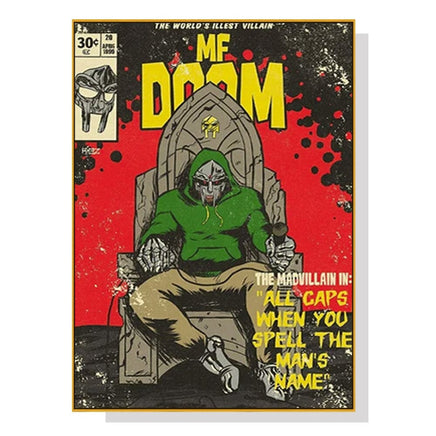 70cmx100cm MF DOOM Music Gold Frame Canvas Wall Art Kings Warehouse