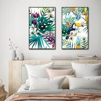 70cmx100cm Toucan and orchid 2 Sets Black Frame Canvas Wall Art Kings Warehouse