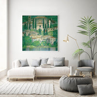 70cmx70cm Kirche In Cassone by Gustav Klimt White Frame Canvas Wall Art Kings Warehouse