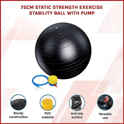 75cm Static Strength Exercise Stability Ball with Pump Sports & Fitness Kings Warehouse