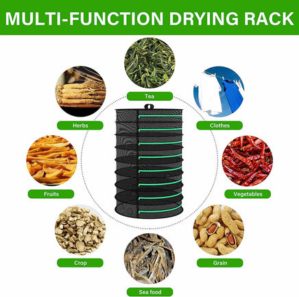 8-Layer 162cm Foldable Herb Vegetable Fruit Drying Dehydrating Rack Mesh Hanging Dryer Kings Warehouse