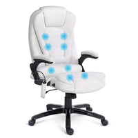 8 Point Massage Office Chair Heated Seat Recliner PU White Furniture Kings Warehouse