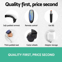 8 Point Massage Office Chair Heated Seat Recliner PU White Furniture Kings Warehouse