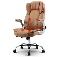 8 Point Massage Office Chair PU Leather Brown Furniture Kings Warehouse