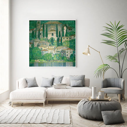 80cmx80cm Kirche In Cassone by Gustav Klimt White Frame Canvas Wall Art Kings Warehouse