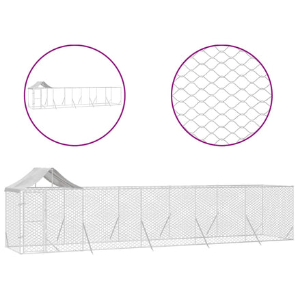 Outdoor Dog Kennel with Roof Silver 10x2x2.5 m Galvanised Steel
