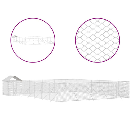 Outdoor Dog Kennel with Roof Silver 12x12x2.5 m Galvanised Steel