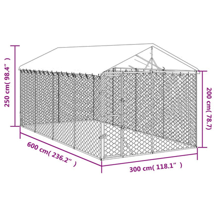 Outdoor Dog Kennel with Roof Silver 3x6x2.5 m Galvanised Steel